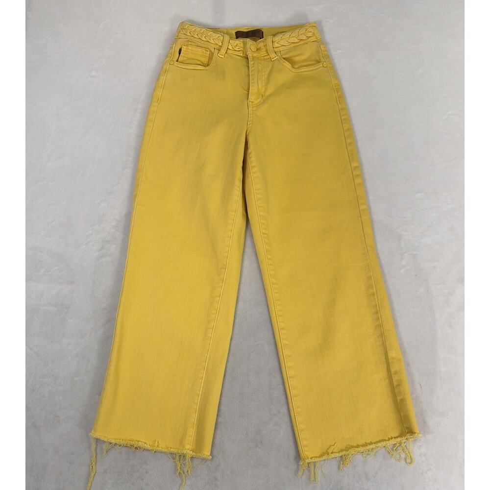 Judy Blue Garment Dyed High Rise Crop Jeans 0/24 Raw Hem JB88839 Bright Yellow